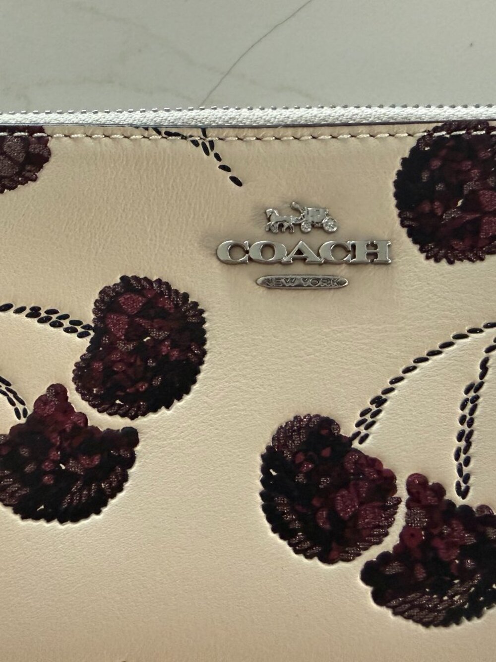 Brand New Coach Wristlet, Ivory Leather with Fun Cherries! - Picture 2 of 5